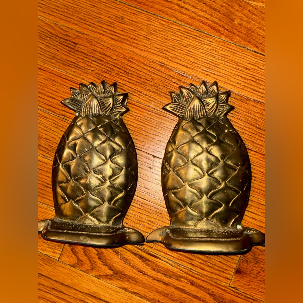MCM Brass Metal Pineapple Bookends Made in Korea Vintage